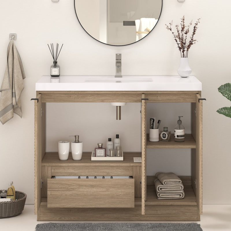 Moreno Bath MT42LFS Mason 42" Fluted Freestanding Bathroom Vanity with Sink Top (Left Side Drawers)