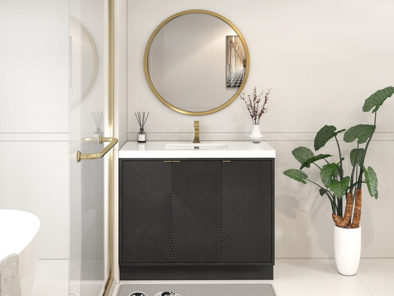 Moreno Bath MT42LFS Mason 42" Fluted Freestanding Bathroom Vanity with Sink Top (Left Side Drawers)