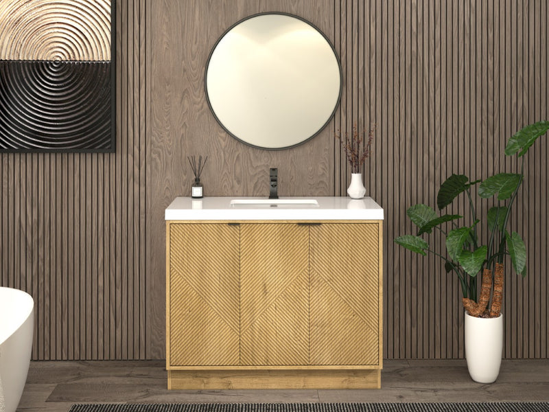 Moreno Bath MT42RFS Mason 42" Fluted Freestanding Bathroom Vanity with Sink Top (Right Side Drawers)