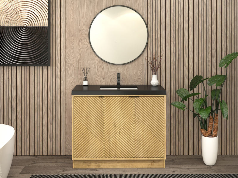 Moreno Bath MT42RFS Mason 42" Fluted Freestanding Bathroom Vanity with Sink Top (Right Side Drawers)