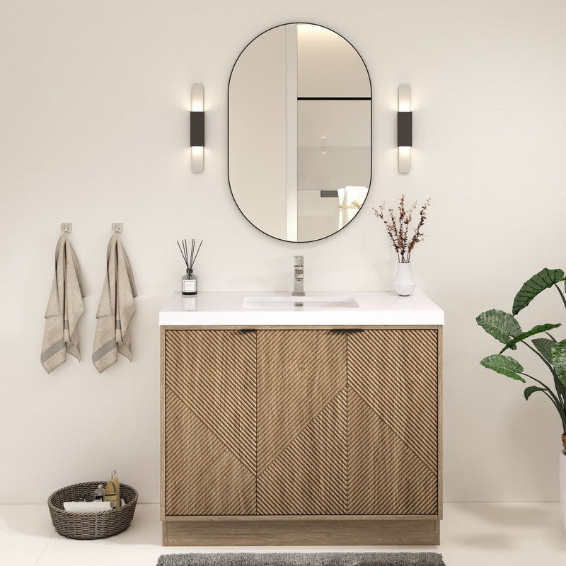 Moreno Bath MT42RFS Mason 42" Fluted Freestanding Bathroom Vanity with Sink Top (Right Side Drawers)