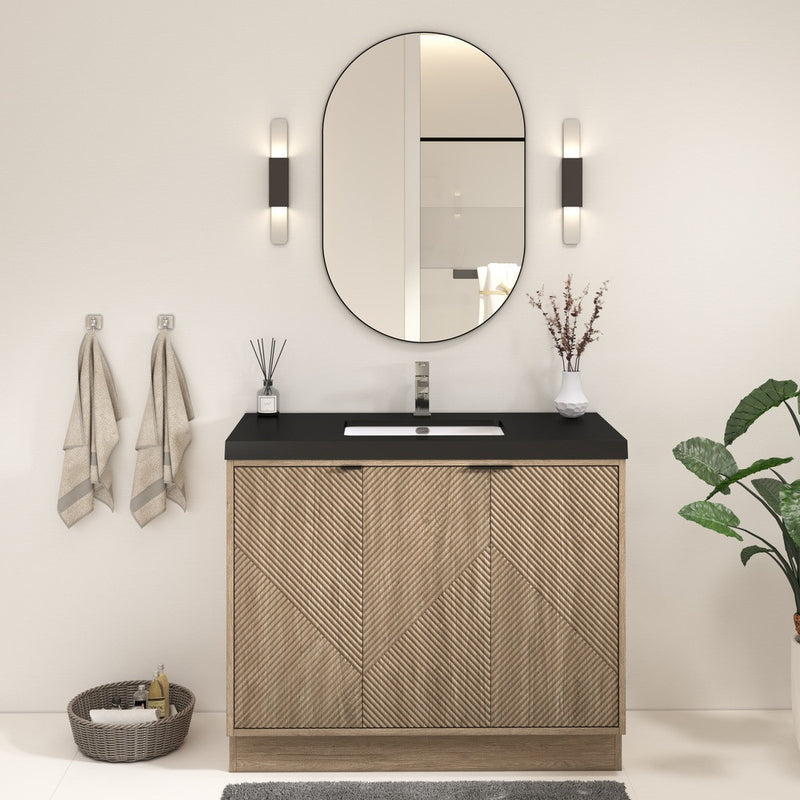 Moreno Bath MT42RFS Mason 42" Fluted Freestanding Bathroom Vanity with Sink Top (Right Side Drawers)