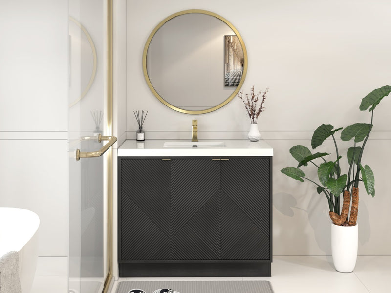 Moreno Bath MT42RFS Mason 42" Fluted Freestanding Bathroom Vanity with Sink Top (Right Side Drawers)