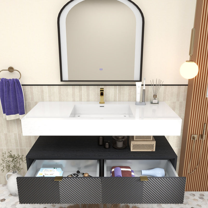 Moreno Bath MT1748 Mason 48" Fluted Floating Wall-Mounted Bathroom Vanity with Reinforced Acrylic Sink