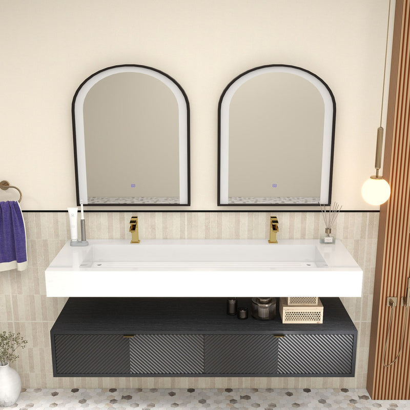 Moreno Bath MT1760D Mason 60" Fluted Floating Wall-Mounted Bathroom Vanity with Reinforced Acrylic Double Sink