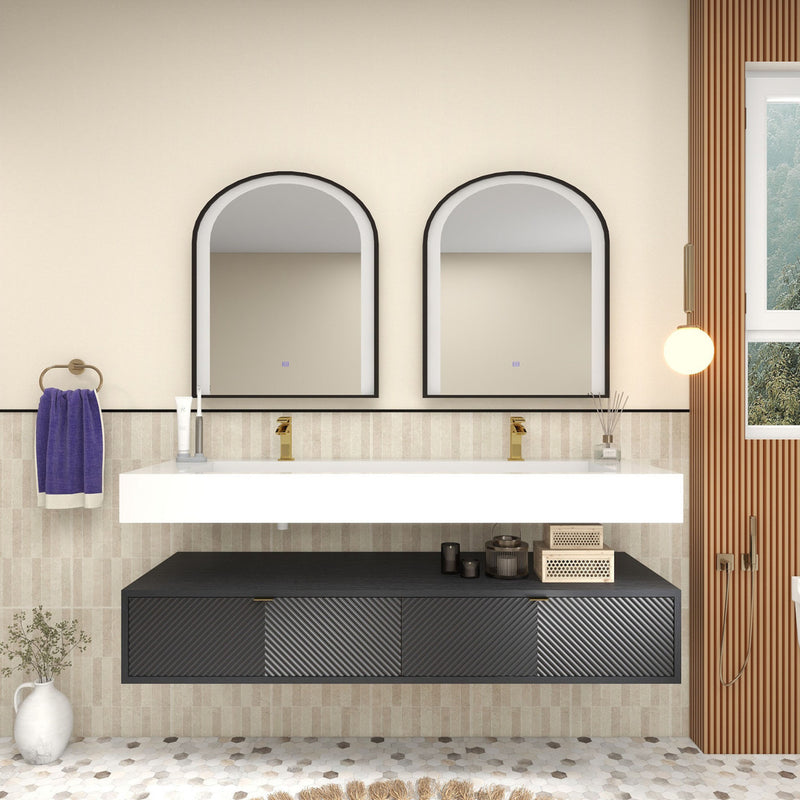 Moreno Bath MT1760D Mason 60" Fluted Floating Wall-Mounted Bathroom Vanity with Reinforced Acrylic Double Sink