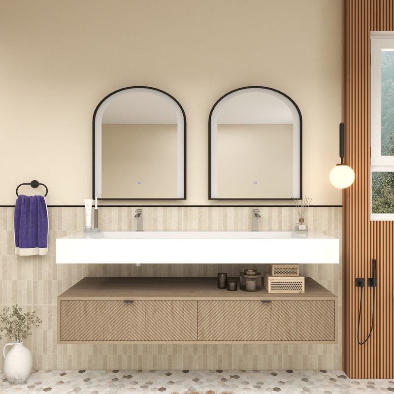 Moreno Bath MT1760D Mason 60" Fluted Floating Wall-Mounted Bathroom Vanity with Reinforced Acrylic Double Sink