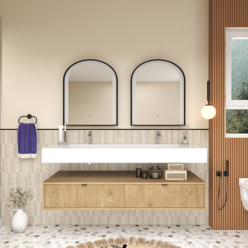 Moreno Bath MT1760D Mason 60" Fluted Floating Wall-Mounted Bathroom Vanity with Reinforced Acrylic Double Sink