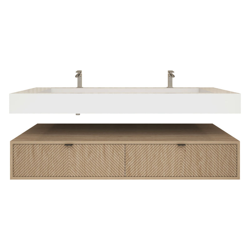 Moreno Bath MT1760D Mason 60" Fluted Floating Wall-Mounted Bathroom Vanity with Reinforced Acrylic Double Sink
