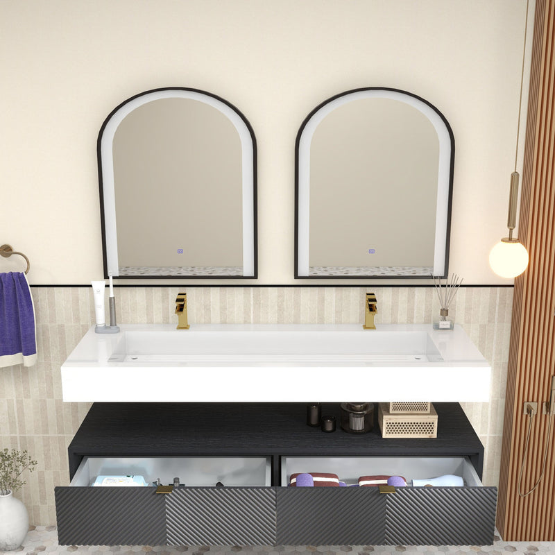 Moreno Bath MT1760D Mason 60" Fluted Floating Wall-Mounted Bathroom Vanity with Reinforced Acrylic Double Sink
