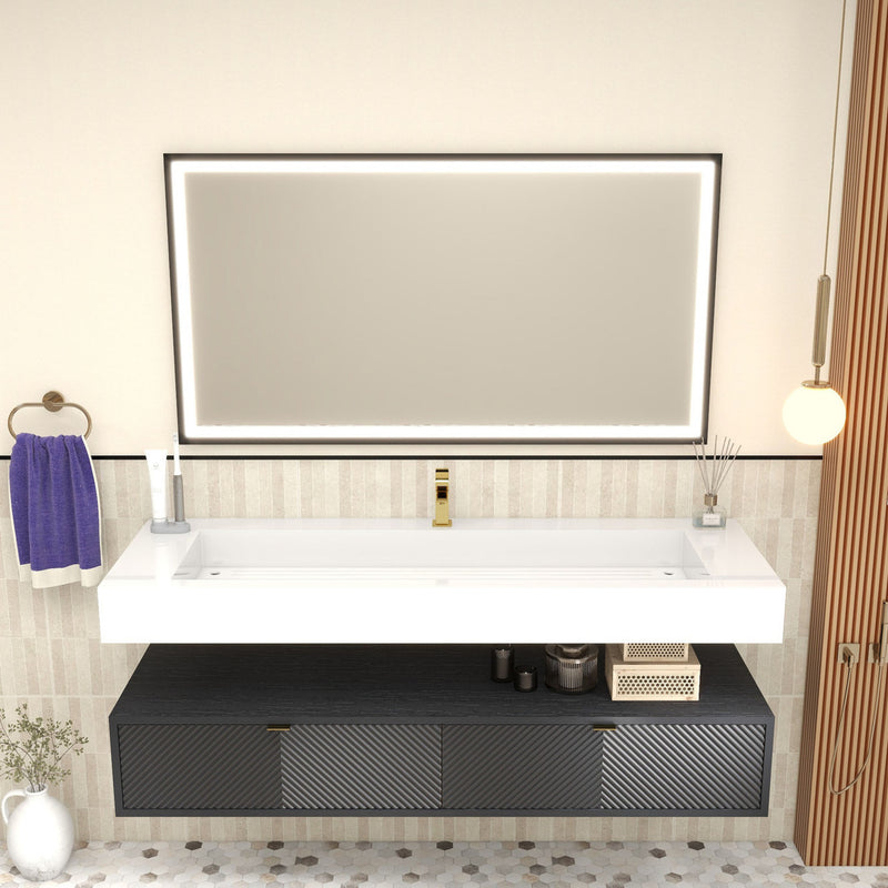 Moreno Bath MT1760S Mason 60" Fluted Floating Wall-Mounted Bathroom Vanity with Reinforced Acrylic Single Sink