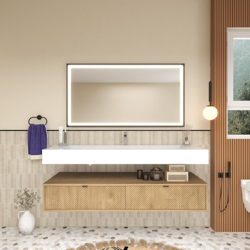 Moreno Bath MT1760S Mason 60" Fluted Floating Wall-Mounted Bathroom Vanity with Reinforced Acrylic Single Sink