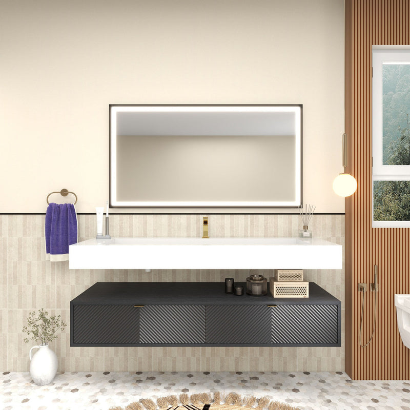 Moreno Bath MT1760S Mason 60" Fluted Floating Wall-Mounted Bathroom Vanity with Reinforced Acrylic Single Sink