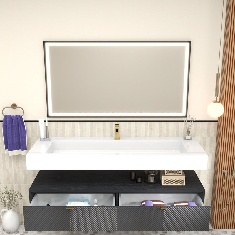 Moreno Bath MT1760S Mason 60" Fluted Floating Wall-Mounted Bathroom Vanity with Reinforced Acrylic Single Sink