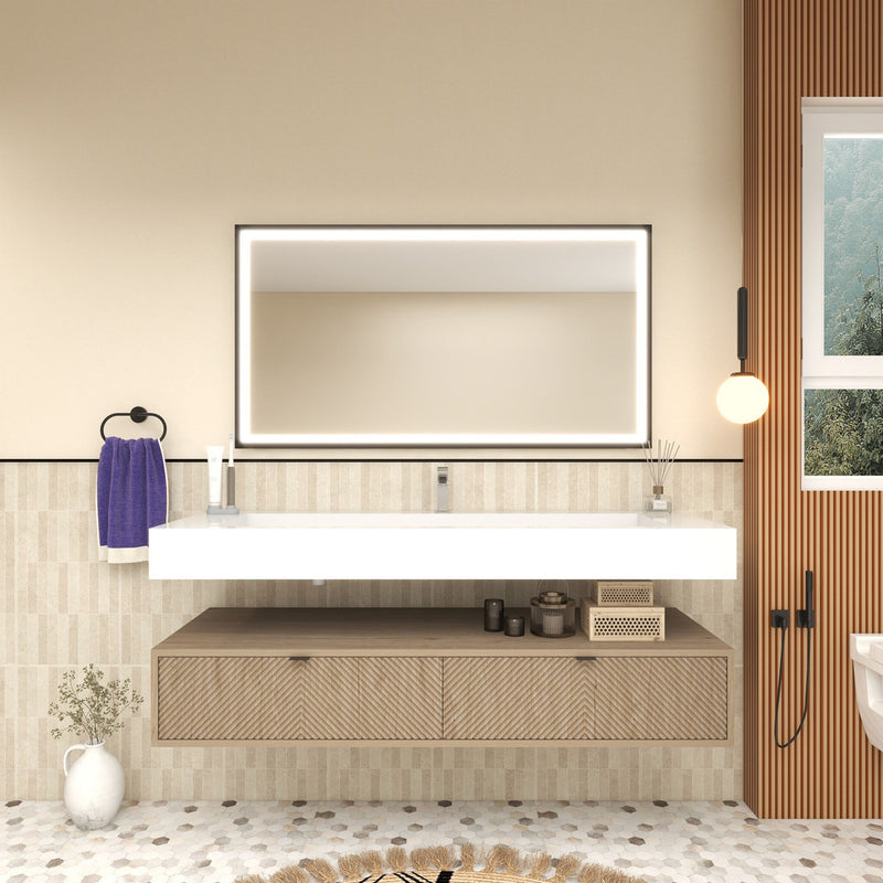 Moreno Bath MT1760S Mason 60" Fluted Floating Wall-Mounted Bathroom Vanity with Reinforced Acrylic Single Sink