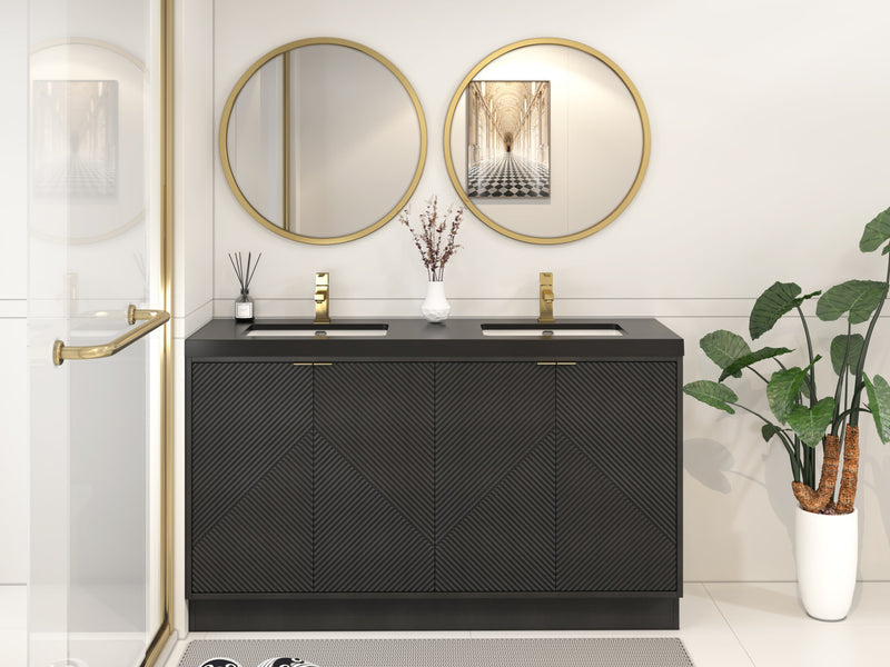 Moreno Bath MT60DFS Mason 60" Fluted Freestanding Bathroom Vanity with Double Sink Top