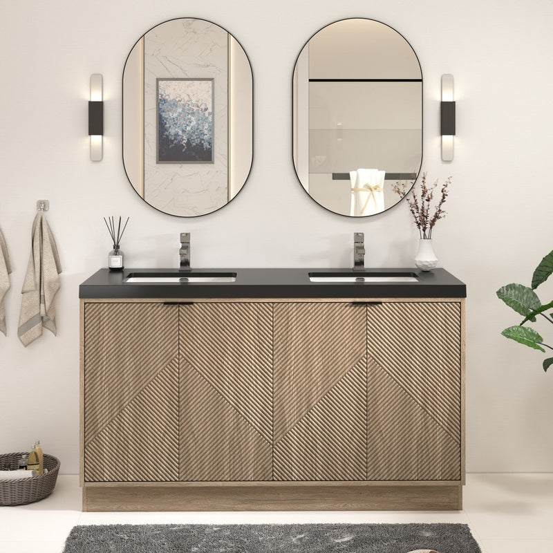 Moreno Bath MT60DFS Mason 60" Fluted Freestanding Bathroom Vanity with Double Sink Top