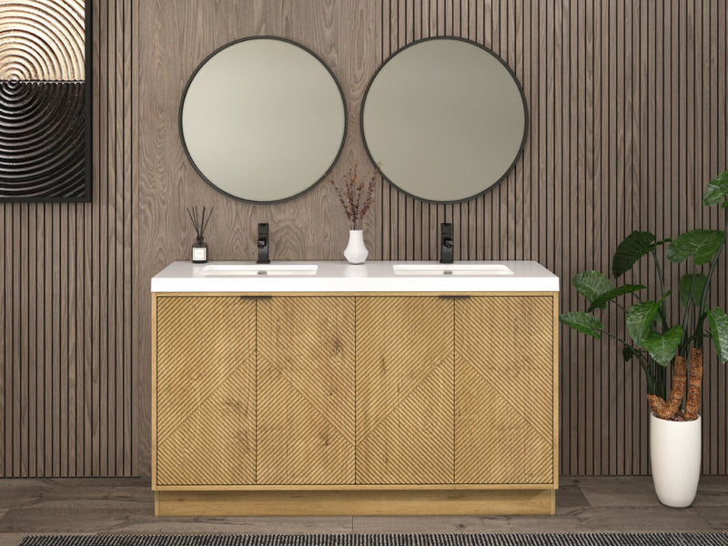 Moreno Bath MT60DFS Mason 60" Fluted Freestanding Bathroom Vanity with Double Sink Top