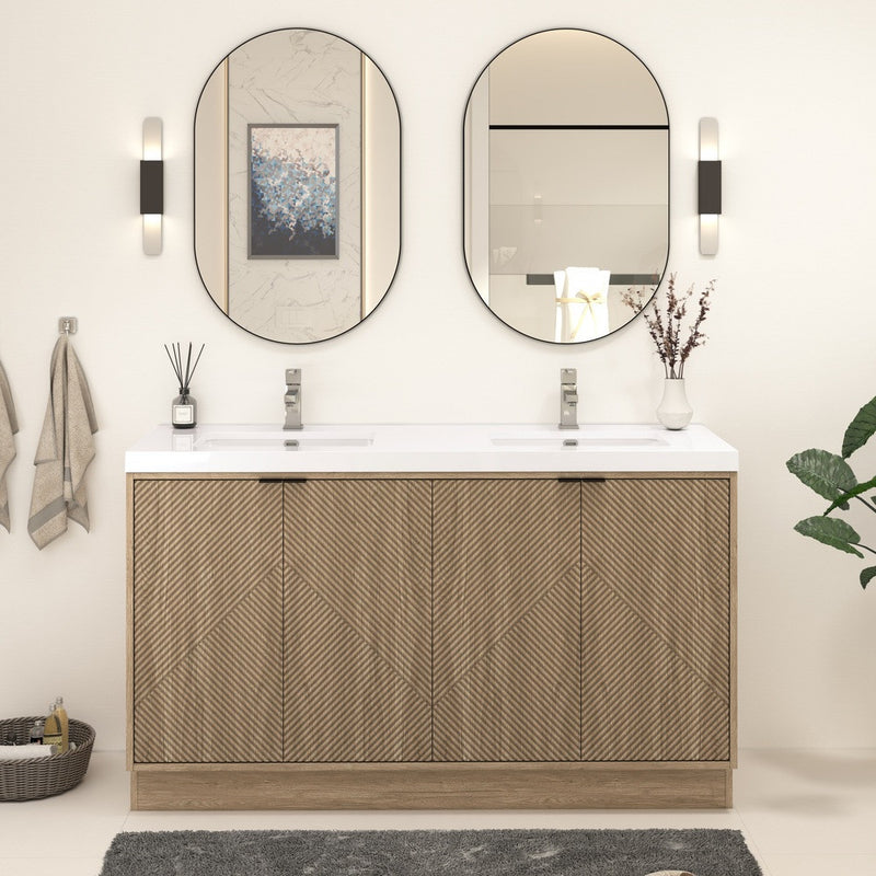 Moreno Bath MT60DFS Mason 60" Fluted Freestanding Bathroom Vanity with Double Sink Top
