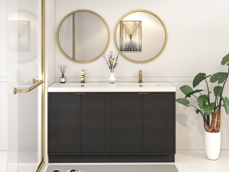 Moreno Bath MT60DFS Mason 60" Fluted Freestanding Bathroom Vanity with Double Sink Top