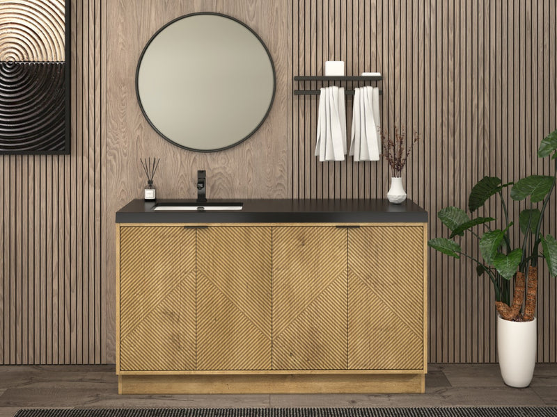Moreno Bath MT60SLFS Mason 60" Fluted Freestanding Bathroom Vanity with Left Side Sink Top