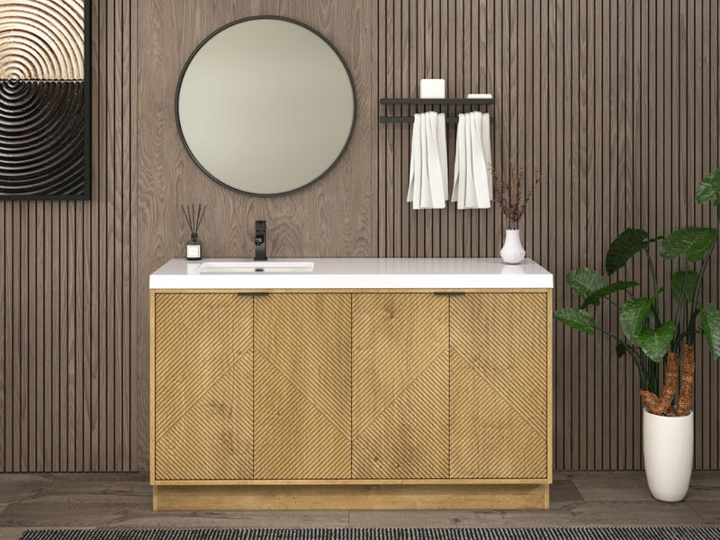 Moreno Bath MT60SLFS Mason 60" Fluted Freestanding Bathroom Vanity with Left Side Sink Top