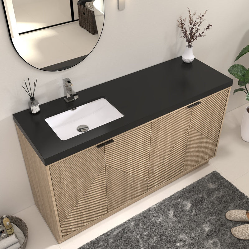 Moreno Bath MT60SLFS Mason 60" Fluted Freestanding Bathroom Vanity with Left Side Sink Top