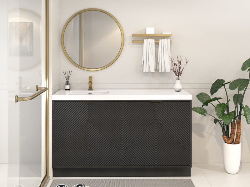 Moreno Bath MT60SLFS Mason 60" Fluted Freestanding Bathroom Vanity with Left Side Sink Top