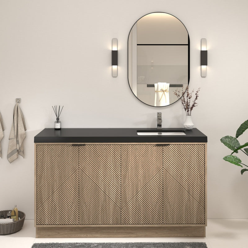 Moreno Bath MT60SRFS Mason 60" Fluted Freestanding Bathroom Vanity with Right Side Sink Top