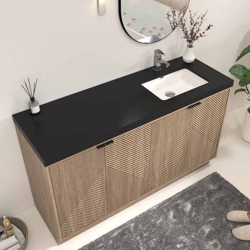 Moreno Bath MT60SRFS Mason 60" Fluted Freestanding Bathroom Vanity with Right Side Sink Top