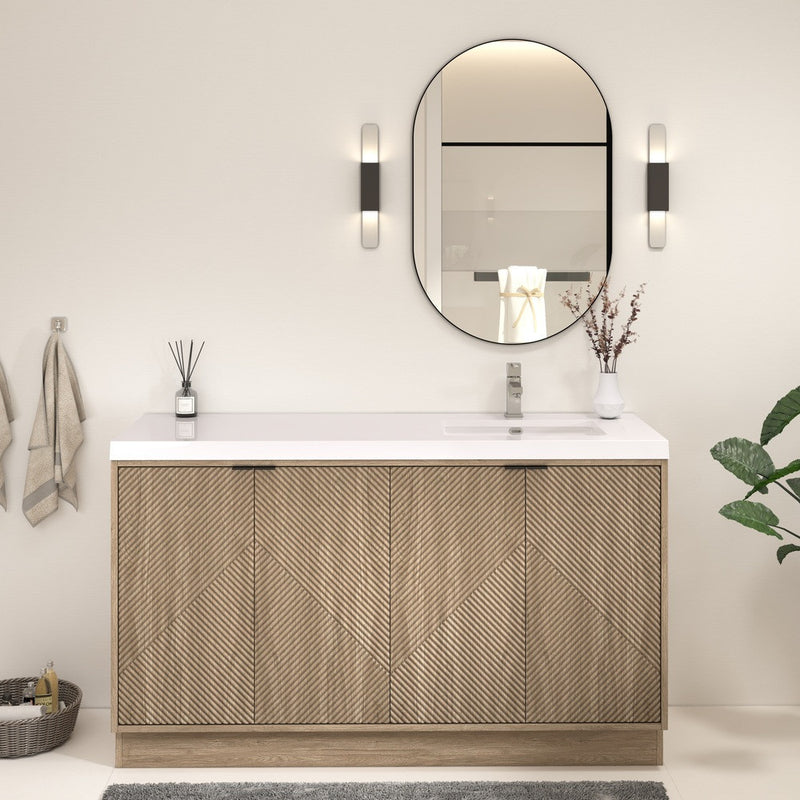 Moreno Bath MT60SRFS Mason 60" Fluted Freestanding Bathroom Vanity with Right Side Sink Top