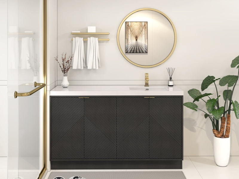 Moreno Bath MT60SRFS Mason 60" Fluted Freestanding Bathroom Vanity with Right Side Sink Top