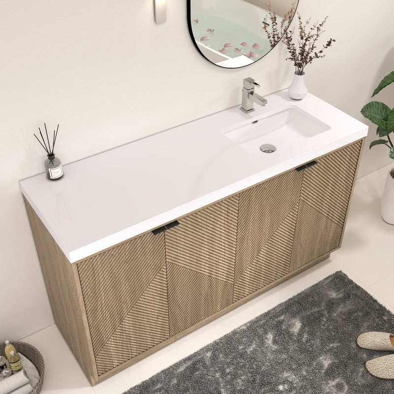 Moreno Bath MT60SRFS Mason 60" Fluted Freestanding Bathroom Vanity with Right Side Sink Top