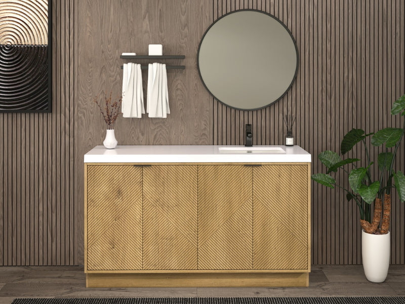 Moreno Bath MT60SRFS Mason 60" Fluted Freestanding Bathroom Vanity with Right Side Sink Top