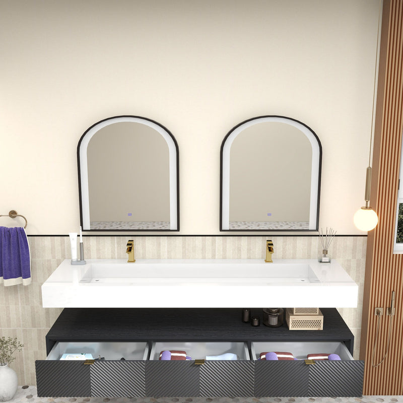 Moreno Bath MT1772D Mason 72" Fluted Floating Wall-Mounted Bathroom Vanity with Reinforced Acrylic Double Sink
