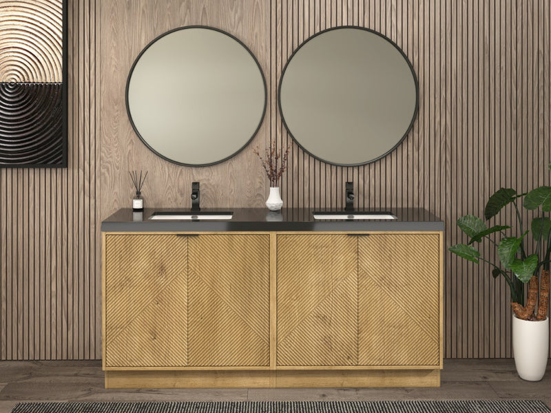 Moreno Bath MT72DFS Mason 72" Fluted Freestanding Bathroom Vanity with Double Sink Top