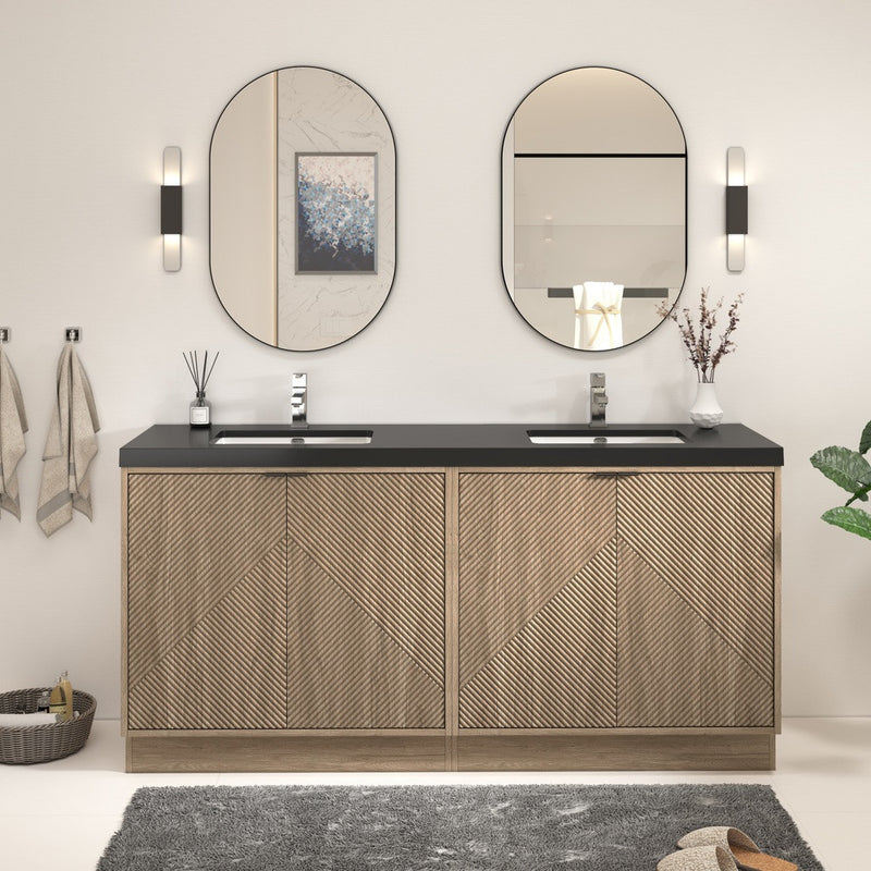 Moreno Bath MT72DFS Mason 72" Fluted Freestanding Bathroom Vanity with Double Sink Top