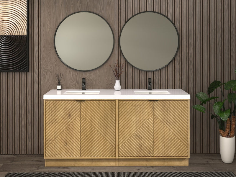 Moreno Bath MT72DFS Mason 72" Fluted Freestanding Bathroom Vanity with Double Sink Top