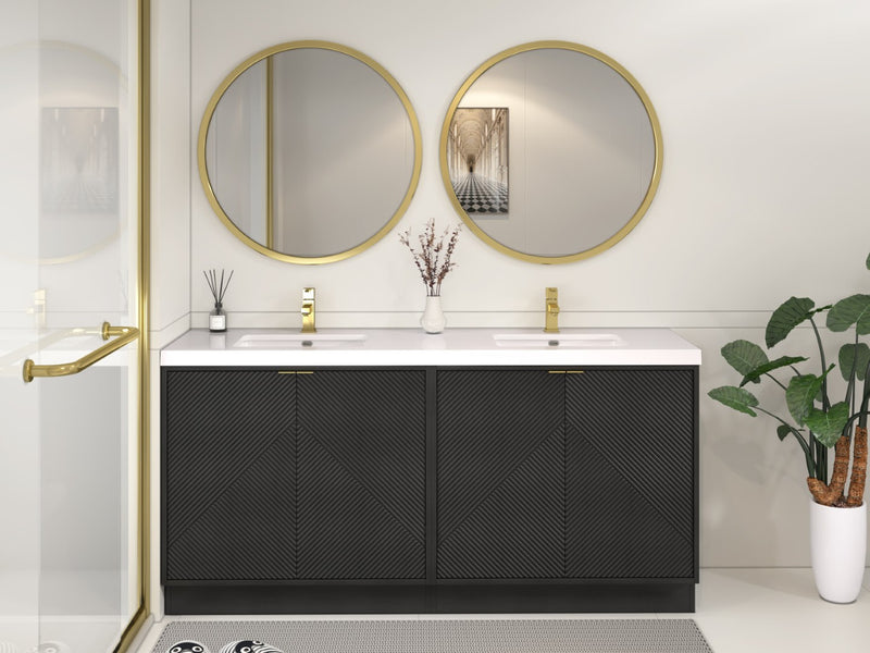 Moreno Bath MT72DFS Mason 72" Fluted Freestanding Bathroom Vanity with Double Sink Top