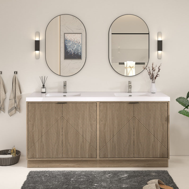 Moreno Bath MT72DFS Mason 72" Fluted Freestanding Bathroom Vanity with Double Sink Top
