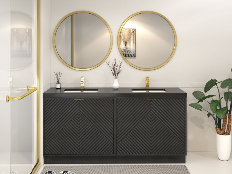 Moreno Bath MT72DFS Mason 72" Fluted Freestanding Bathroom Vanity with Double Sink Top