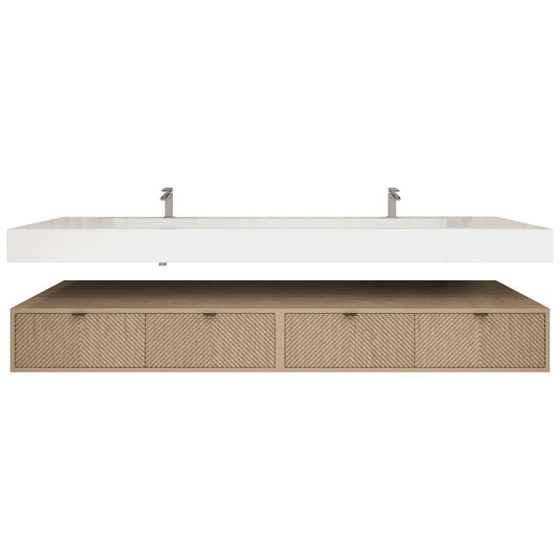 Moreno Bath MT1784D Mason 84" Fluted Floating Wall-Mounted Bathroom Vanity with Reinforced Acrylic Double Sink