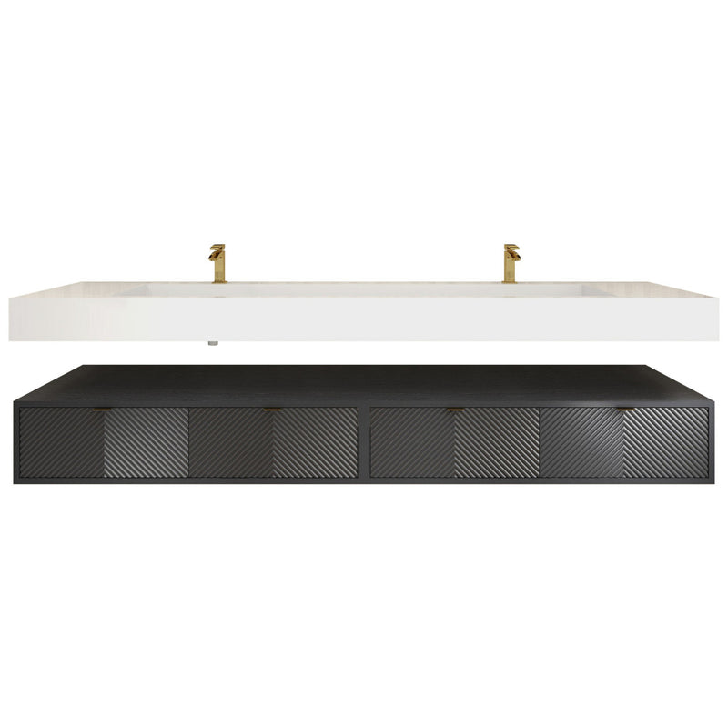 Moreno Bath MT1784D Mason 84" Fluted Floating Wall-Mounted Bathroom Vanity with Reinforced Acrylic Double Sink