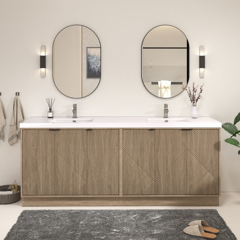 Moreno Bath MT84DFS Mason 84" Fluted Freestanding Bathroom Vanity with Double Sink Top