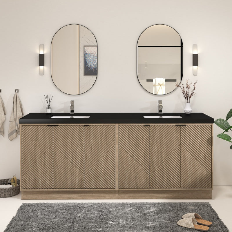 Moreno Bath MT84DFS Mason 84" Fluted Freestanding Bathroom Vanity with Double Sink Top