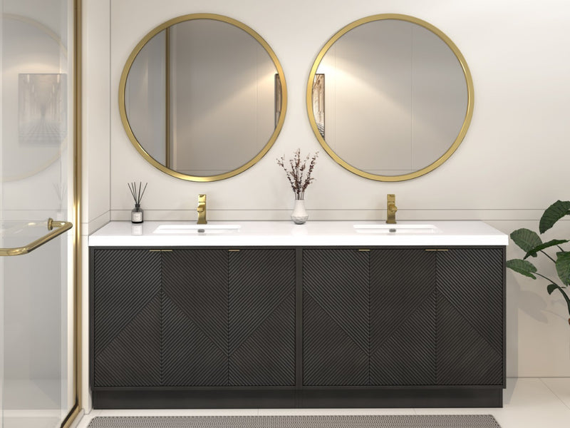 Moreno Bath MT84DFS Mason 84" Fluted Freestanding Bathroom Vanity with Double Sink Top