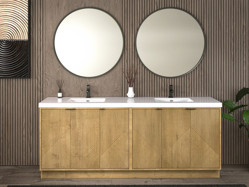 Moreno Bath MT84DFS Mason 84" Fluted Freestanding Bathroom Vanity with Double Sink Top