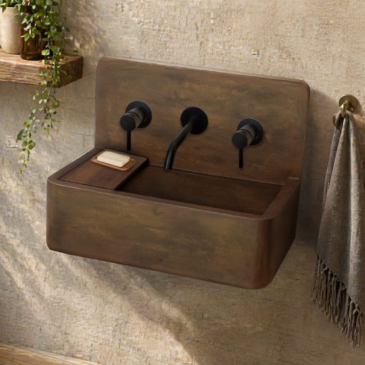 Matteo Concrete Wall-Mount Bathroom Sink with Sliding Natural Wood Tray - Vintage Brown
