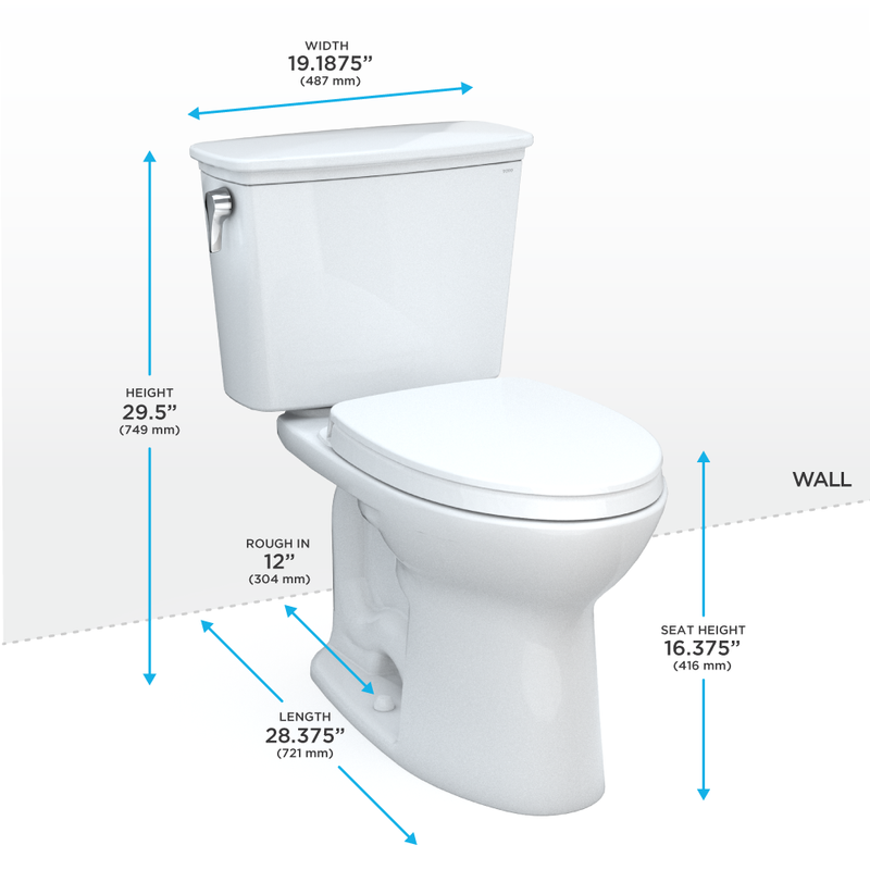 TOTO MS786124CEG#01 Drake Transitional Two-Piece Elongated 1.28 GPF TORNADO FLUSH Toilet with CEFIONTECT and SoftClose Seat, WASHLET+ Ready, Cotton White - view 2