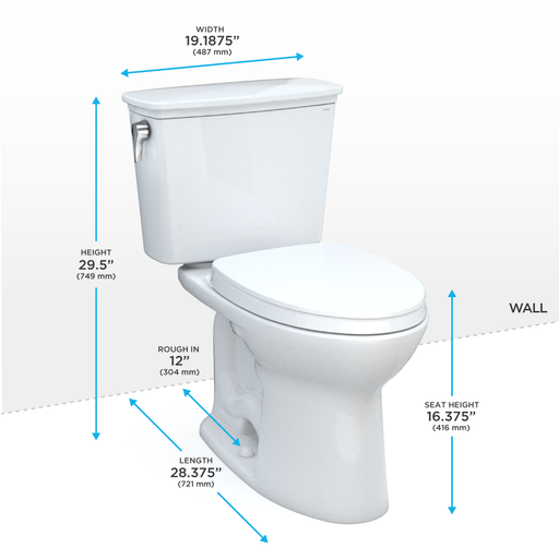 TOTO MS786124CEG#01 Drake Transitional Two-Piece Elongated 1.28 GPF TORNADO FLUSH Toilet with CEFIONTECT and SoftClose Seat, WASHLET+ Ready, Cotton White - view 2